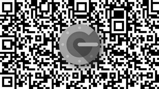The Google Authenticator app icon with QR codes in the background.