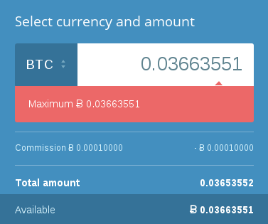 Cex.io website showing maximum withdrawal amount as the account total funds.
